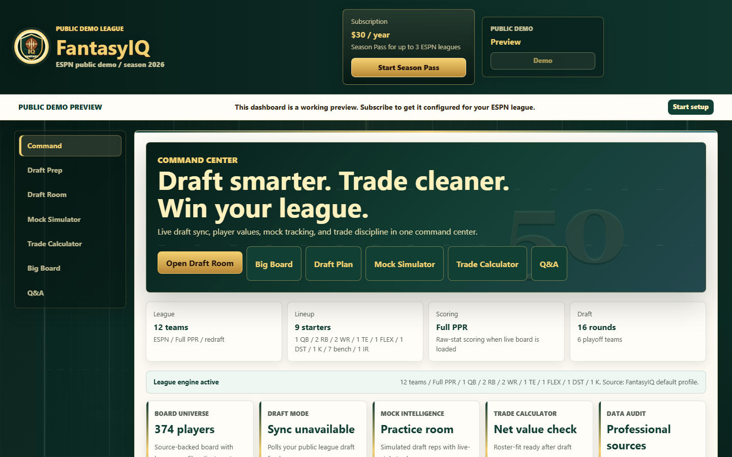 FantasyIQ dashboard preview